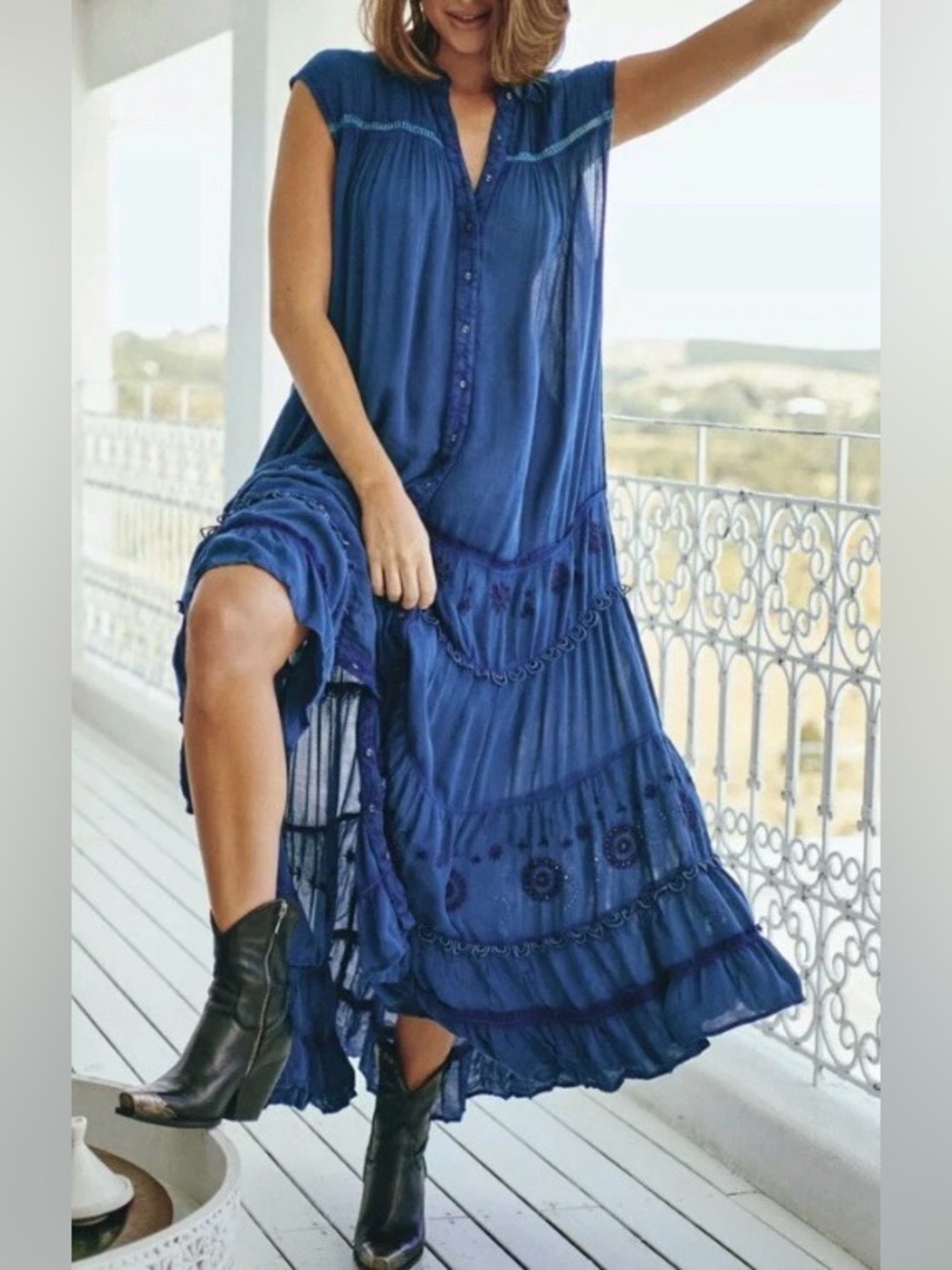 Free People Pretty Cozy Maxi Dress Embroidered Lace Button Front Size XS NWT